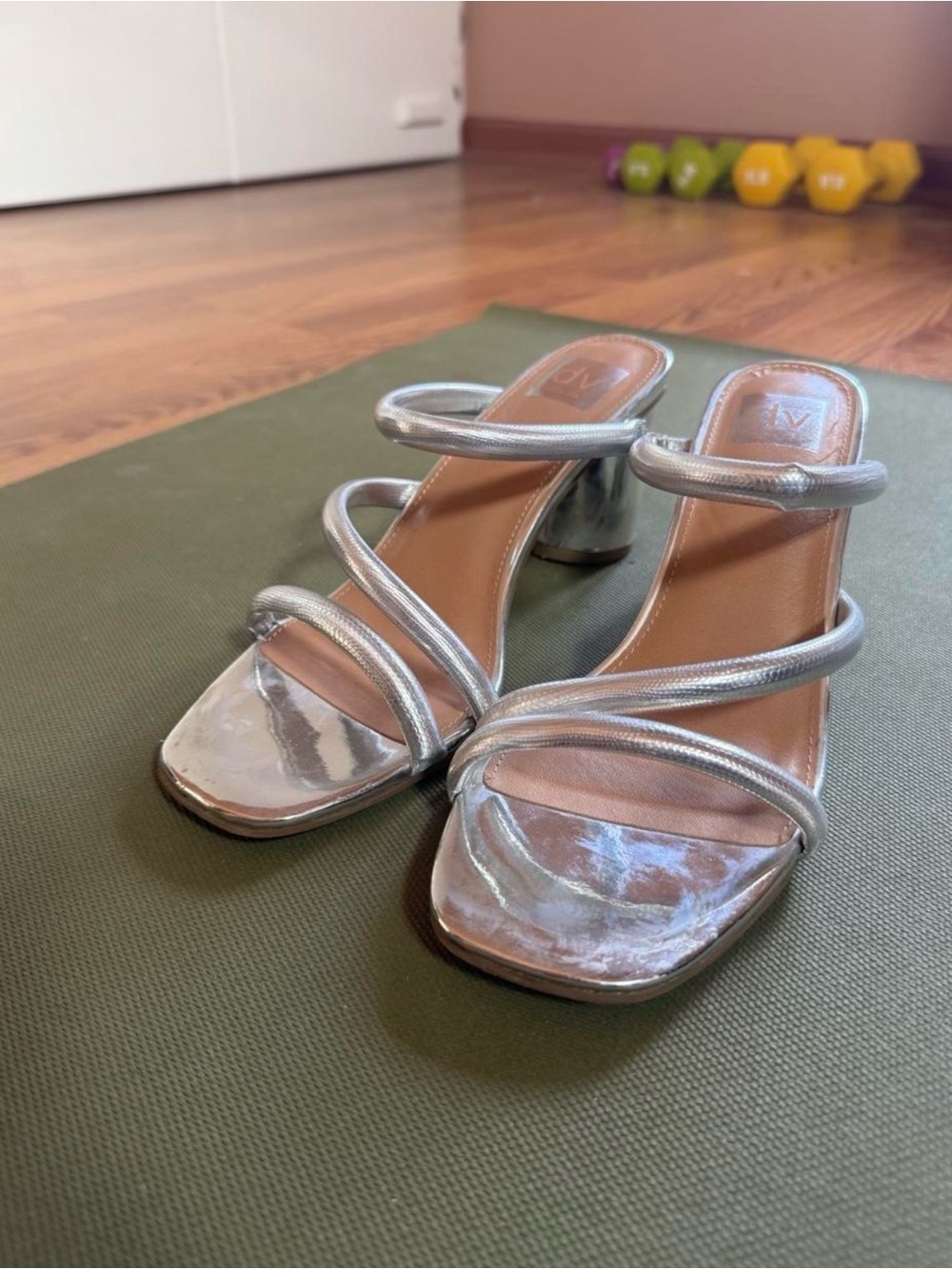 Dolce Vita Silver Metallic Strappy Block Heel Sandals